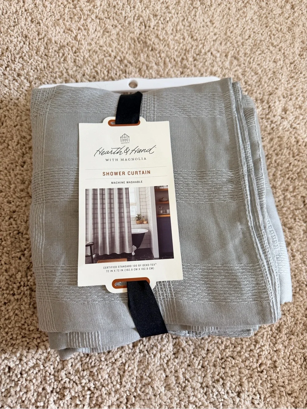 NWT hearth & hand gray plaid woven shower curtain